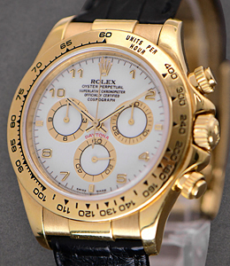 Daytona Cosmograph in Yellow Gold on Strap with White Arabic Dial