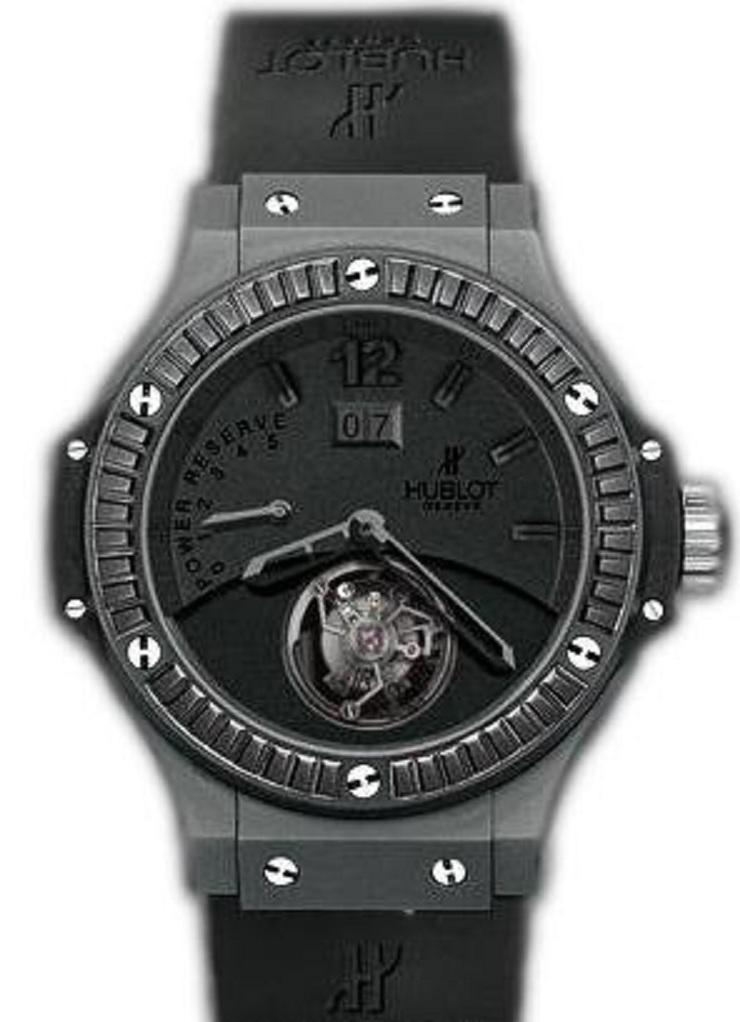  Big Bang Tourbillon 44mm in Black Ceramic with Black Baugette Diamond Bezel on Black Rubber Strap with Black Dial