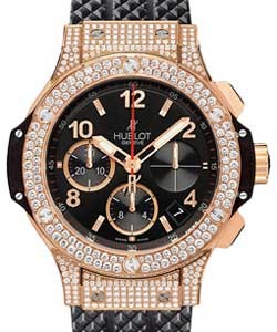 Big Bang 41mm in Rose Gold with Diamond Case and Bezel on Black Rubber Strap with Black Dial