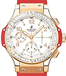 Big Bang 41mm in Rose Gold with Baguette Diamond Bezel on Red Rubber Strap with White Dial