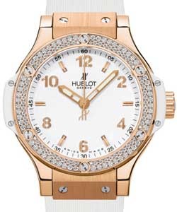 38mm Big Bang in Rose Gold with Diamond Bezel on White Rubber Strap with White Dial