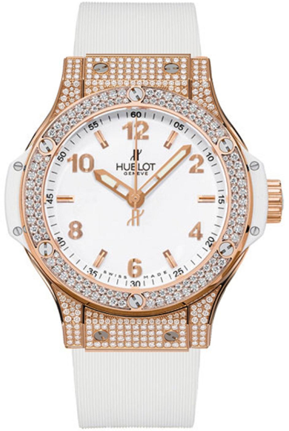 Hublot Big Bang 18K Rose Gold Rubber Diamonds Ladies Watch