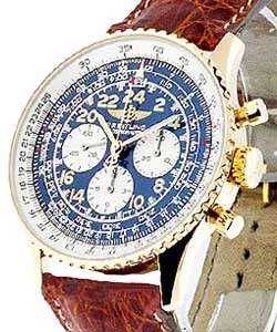Navitimer Cosmonaute Chronograph in Yellow Gold On Brown Leather Strap with Blue Dial