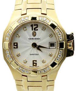 Saratoga Lady's Mini in Yellow Gold with Diamond Bezel on Yellow Gold Bracelet with Silver Diamond Dial