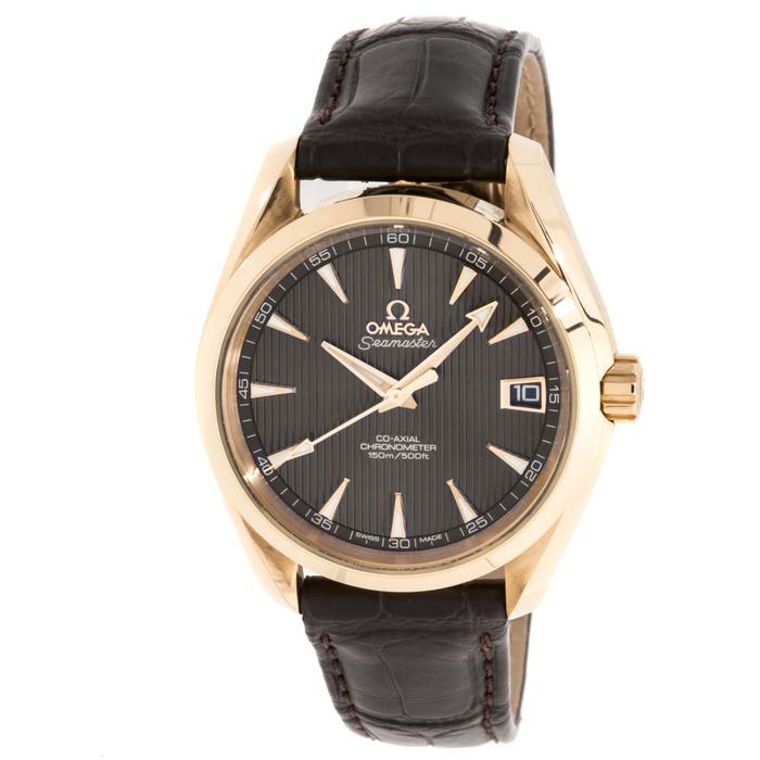 Aqua Terra 38.5mm Automatic in Yellow Gold on Brown Alligator Leather Strap with Grey Dial