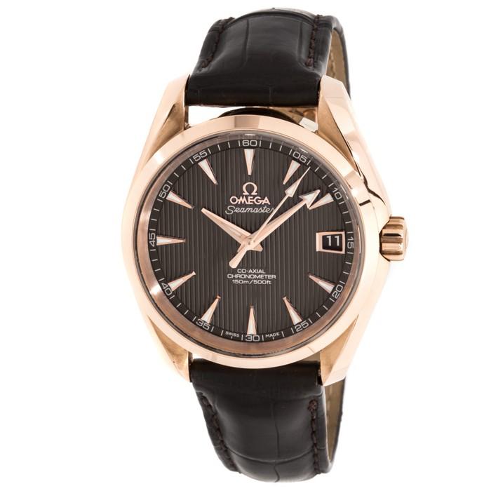 Aqua Terra 38.5mm in Rose Gold on Brown Alligator Leather Strap with Grey Dial