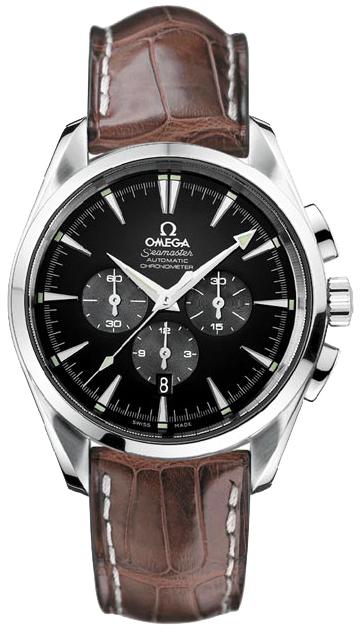 Aqua Terra Chronograph in Steel on Brown Alligator Leather Strap with Black Dial
