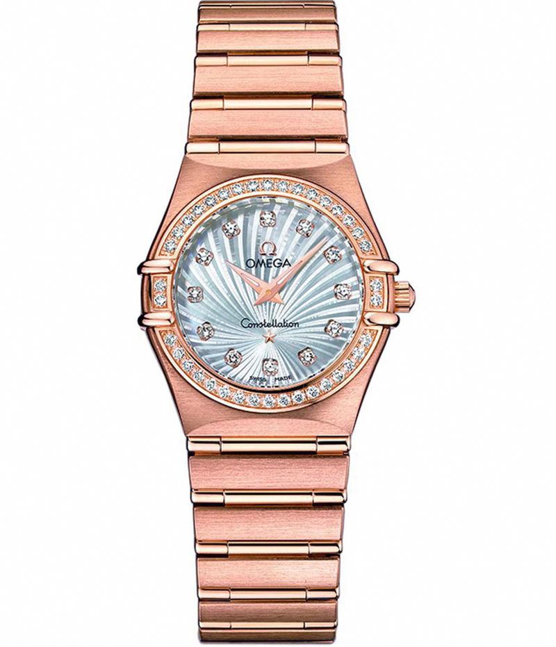 Constellation 95 in Rose Gold with Diamond Bezel on Rose Gold Bracelet with MOP Sunburst Diamond Dial