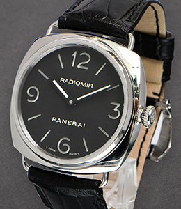 PAM 210 - Radiomir Base 45mm in Steel on Black Calfskin Leather Strap with Black Dial