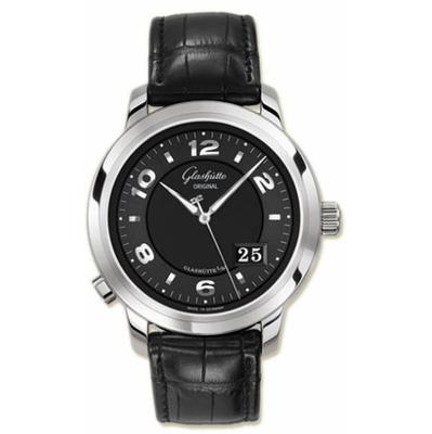 PanoMaticCentral XL 42mm Automatic in White Gold on Black Crocodile Leather Strap with Black Dial