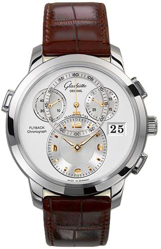 PanoMaticChrono XL 42mm Automatic in White Gold on Brown Crocodile Leather Strap with Silver Dial