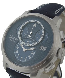 PanoMatic Chrono XL in Platinum - LE to 100 pcs! on Blue Leather Strap with Blue Dial