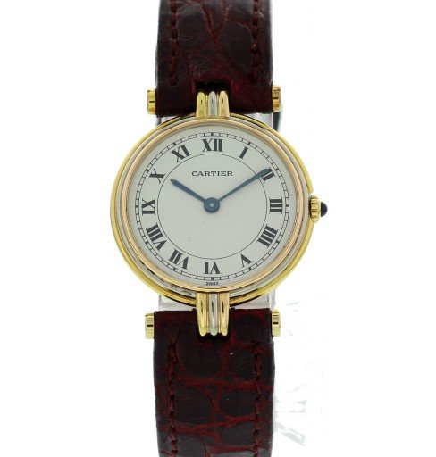 Vendome Trinity in Yellow Gold on Red Crocodile Leather Strap with White Dial