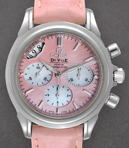 Co-Axial Automatic Chronometer in Steel on Pink Crocodile Leather Strap with Pink MOP Dial