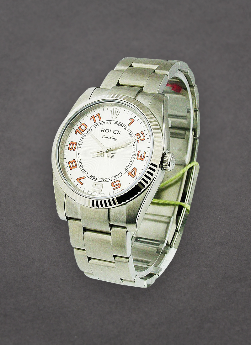 Rolex Unworn Air-King in Steel with White Gold Fluted Bezel