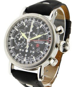 TimeMaster Chronograph 44mm Automatic in Steel on Black Calfskin Leather Strap with Luminous Black Dial