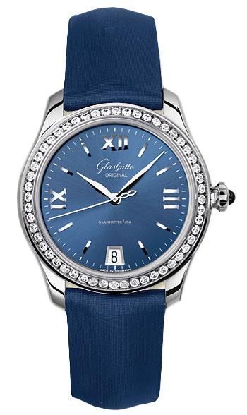 Lady Serenade 36mm Automatic in Steel with Diamond Bezel on Blue Satin Strap with Blue Dial