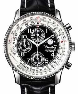 Montbrillant Olympus Chronograph 43mm in Steel  on Black Cocodile Leather Strap with Black Dial