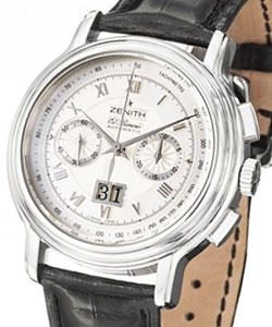 Chronomaster T Grande Date in Steel on Black Alligator Leather Strap with Silver Dial
