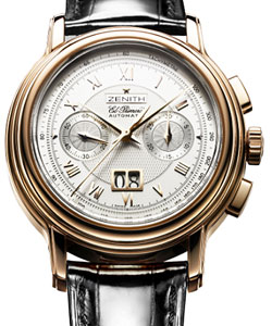 Chronomaster T Grande Date in Rose Gold on Black Alligator Leather Strap with Silver Dial