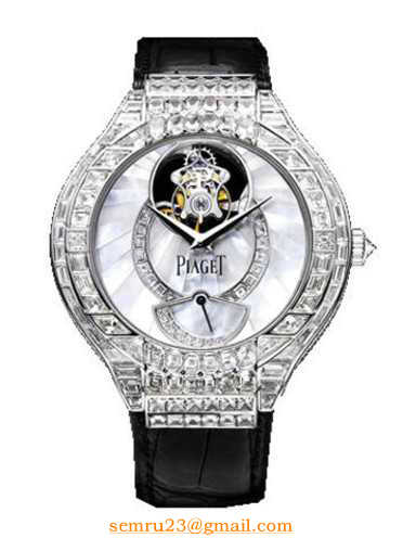Polo Exceptional Pieces in White Gold with Diamond Bezel on Black Crocodile Leather Strap with White MOP Diamond Dial