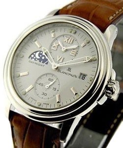 Leman Dual Time GMT Day Night 38mm in Stainless Steel on Brown Crocodile Leather Strap with White Dial