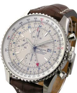 Navitimer World Chronograph Men''s in Steel on Brown Alligator Strap with Silver Dial