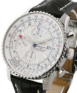 Navitimer World Chronograph Steel on Strap with Silver Dial with Tang Buckle