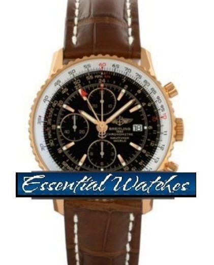 Navitimer World Chronograph in Rose Gold - Limited Edition on Brown Crocodile Leather Strap with Black Dial