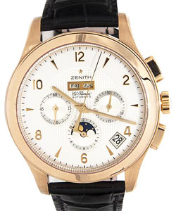 Class T Moonphase El Primero in Rose Gold on Black Alligator Leather Strap with Silver Dial