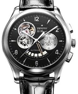 Class El Primero T Open in Steel on Black Alligator Leather Strap with Black Dial