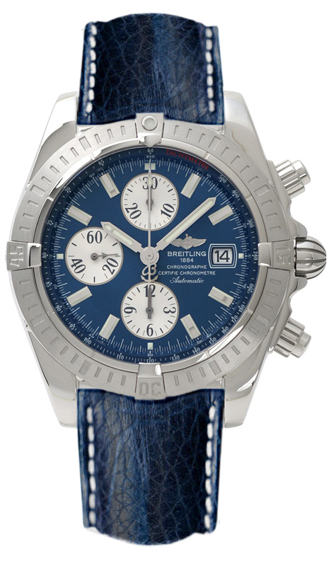 Chronomat Evolution Men's Automatic in Steel on Blue Calfskin Leather Strap with Blue Dial