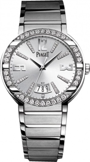 Polo Large in White Gold with Diamond Bezel on White Gold Bracelet with Silver Diamond Dial