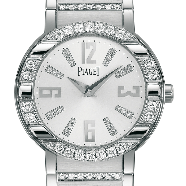 Polo Small in White Gold with Diamond Bezel on White Gold Bracelet with Silver Diamond Dial