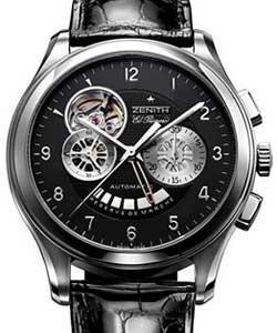 Grande Class XXT Open in Steel on Black Alligator Leather Strap with Black Guillloche Dial