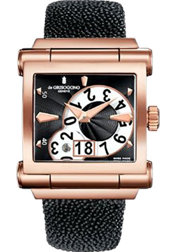 Grande Open Date 41.1mm Autoamtic in Rose Gold on Black Galuchat Strap with Black Guilloche Dial