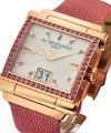 Grande S08 41.1mm in Rose Gold with Pink Sapphire Bezel on Pink Galuchat Strap with White Guilloche Pink Sapphire Dial