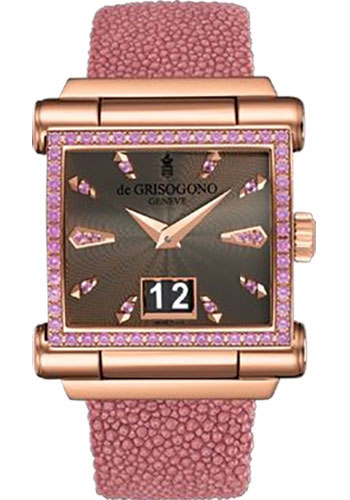 Grande S09 41.1mm Rose Gold with Pink Sapphire Bezel on Pink Galuchat Strap with Brown Guilloche Sapphire Dial
