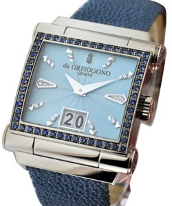 Grande 41.1mm in White Gold with Sapphire Bezel on Blue Galuchat Leather Strap with Blue Guilloche Dial