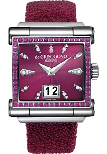 Grande S05 41.1mm Automatic in White Gold with Ruby Bezel on Burgundy Galuchat Strap with Burgundy Guilloche Diamond Dial