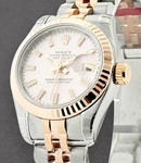 Datejust Ladies 26mm in Steel with Rose Gold Fluted Bezel on Jubilee Bracelet with Pink Stick Dial