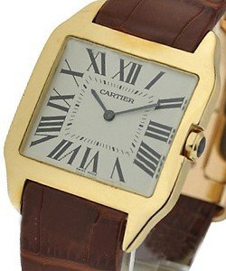 Santos Dumont Large Size in Yellow Gold on Brown Alligator Leather Strap with White Dial