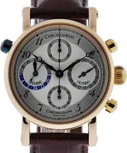 Tora Chronograph Mens 38mm Automatic in Rose Gold on Brown Crocodile Leather Strap with White Dial