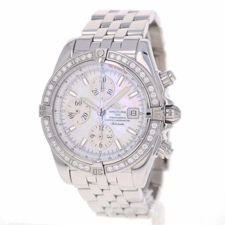 Chronomat Evolution in Steel with Diamond Bezel on Steel Bracelet with White MOP Dial & Silver Subdials