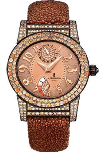 Instrumento Tondo 38.5mm Automatic in White Gold, PVD with Brown Diamonds and Orange Sapphires on Brown Galuchat Strap with Beige Diamond Dial
