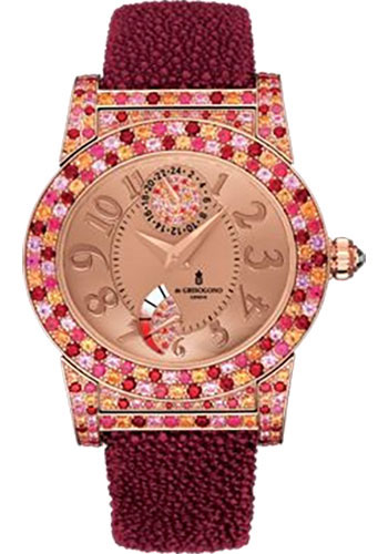 Instrumento Tondo 38.5mm Automatic in Rose Gold with Sapphires Bezel on Pink Galuchat Strap with Pink Coppered Dial