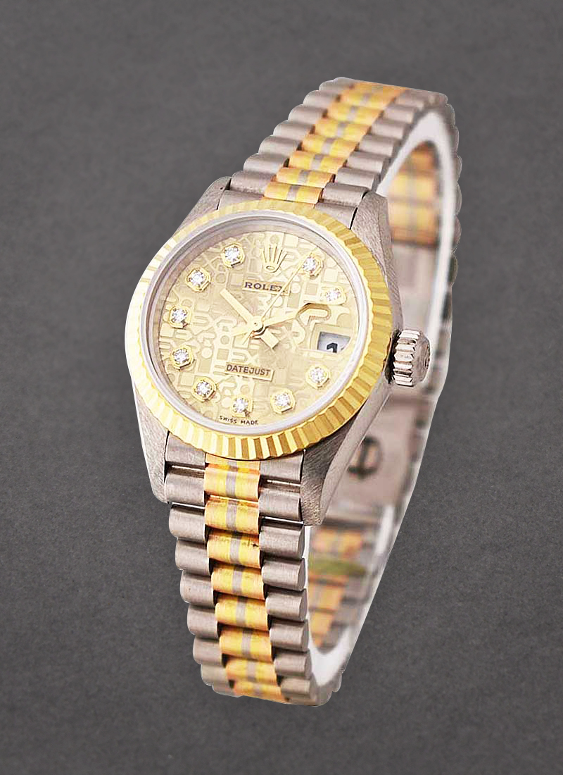 Pre-Owned Rolex Ladies President Tridor in White Gold with Yellow Gold Fluted Bezel