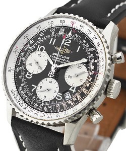 Navitimer Automatic Chronograph in Steel on Black Leather Strap with Black Dial