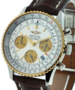 Navitimer in Steel with Yellow Gold Bezel on Brown Alligator Leather Strap with Silver Dial