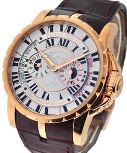 Excalibur 45mm  - 3 Time Zones Worldtimer Rose Gold on Strap with White Dial